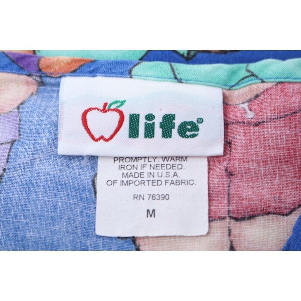 Apple Life Scrub Top Womens M Blue Bear Dr Nurse Print Medical Uniform Shirt VTG - Picture 10 of 11